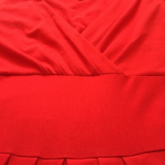 Fit and Flare faux wrap dress. Deep Red. - Picture 4 of 4